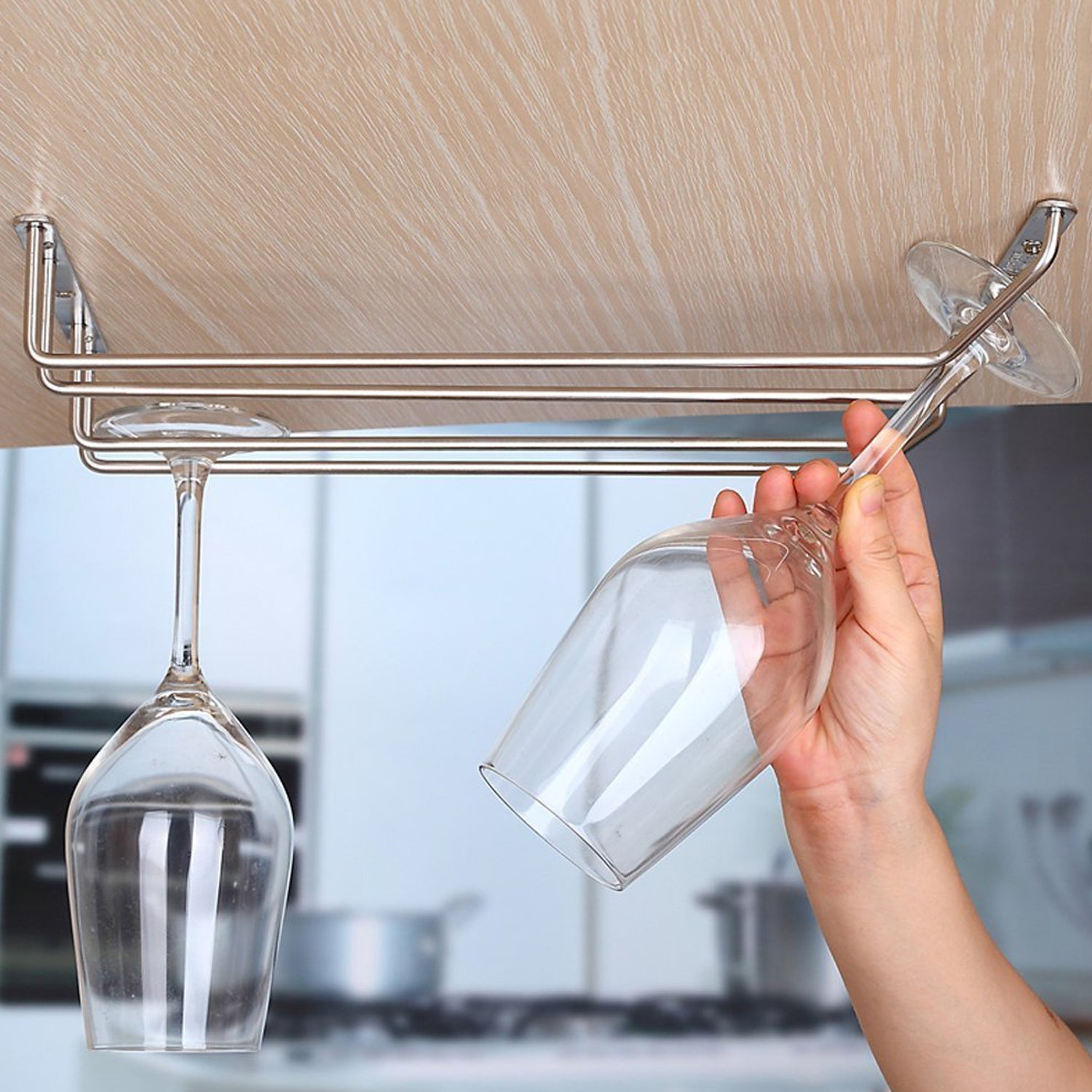 5266 Wine Glass Holder Hanging Drinking Glasses Stemware Rack Under Cabinet Storage Organizer Double Row For Baar & cafes Use DeoDap 5266 Wine Glass Holder Hanging Drinking Glasses Stemware Rack Under Cabinet Storage Organizer Double Row For Baar & cafes Use DeoDap